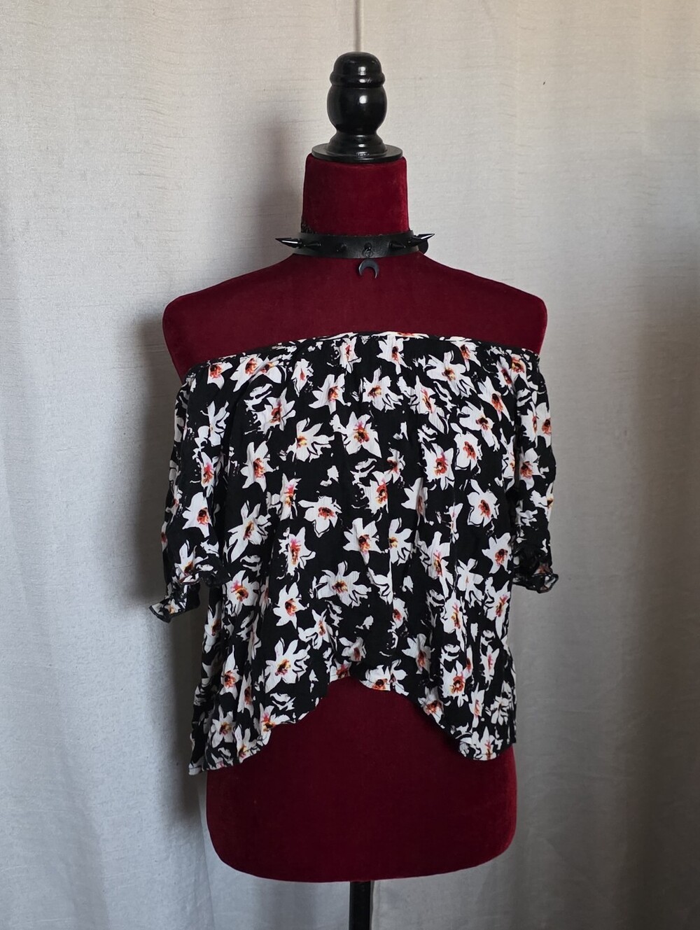 Off-Shoulder Black Floral Top